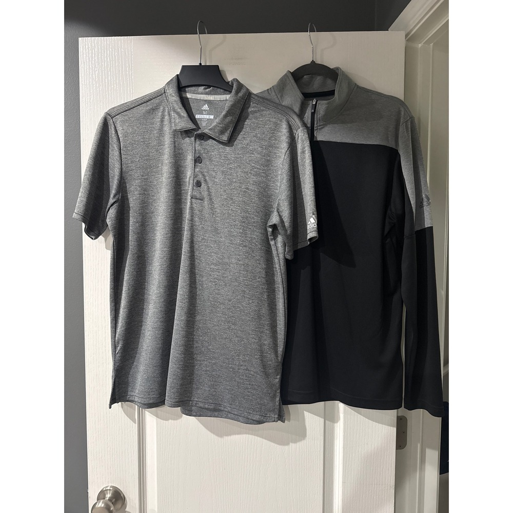 Adidas‎ Golf Mens Primegreen Polo and Quarter Zip Pullover Bundle Grey Black M